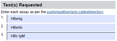 Hep B-10 Tests requested HBsAg_HBeAb_HBcIgM